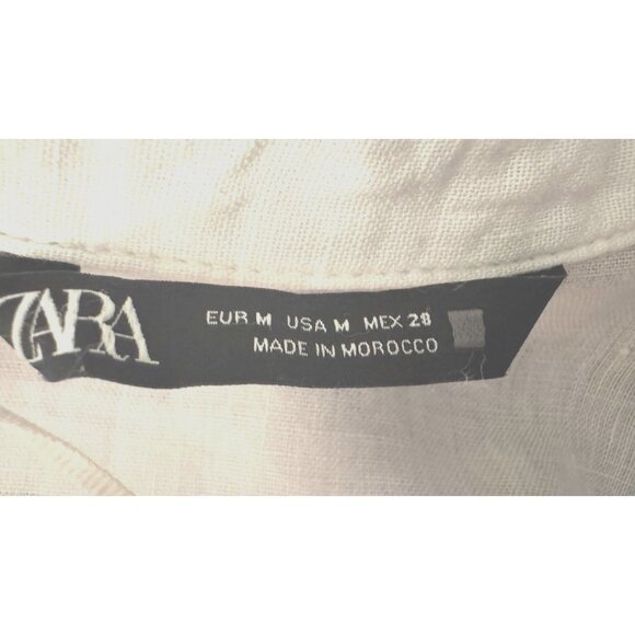 2/$30 ZARA Medium White Linen V-Neck Blouse With Button-Up Front - Picture 5 of 11